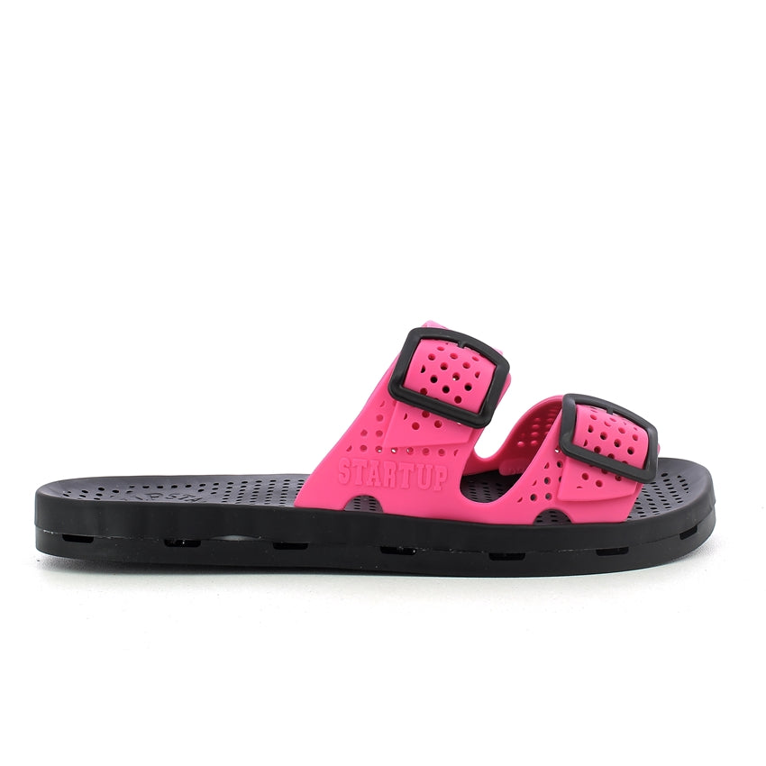 Ciabatta donna con fibbie - Fuxia Black