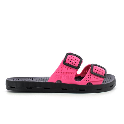 Ciabatta donna con fibbie - Fuxia Black