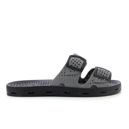 Ciabatta donna con fibbie - Grey Black