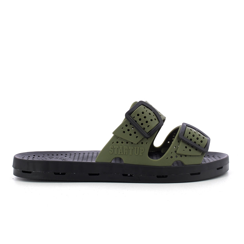 Ciabatta donna con fibbie - Khaki Black