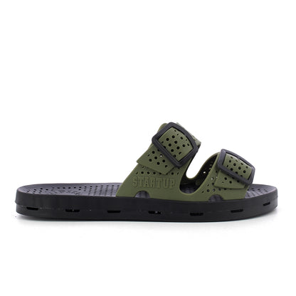 Ciabatta donna con fibbie - Khaki Black