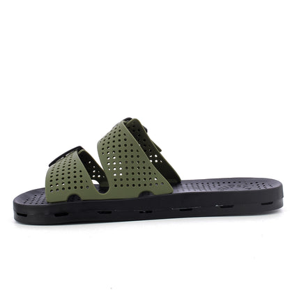 Ciabatta donna con fibbie - Khaki Black
