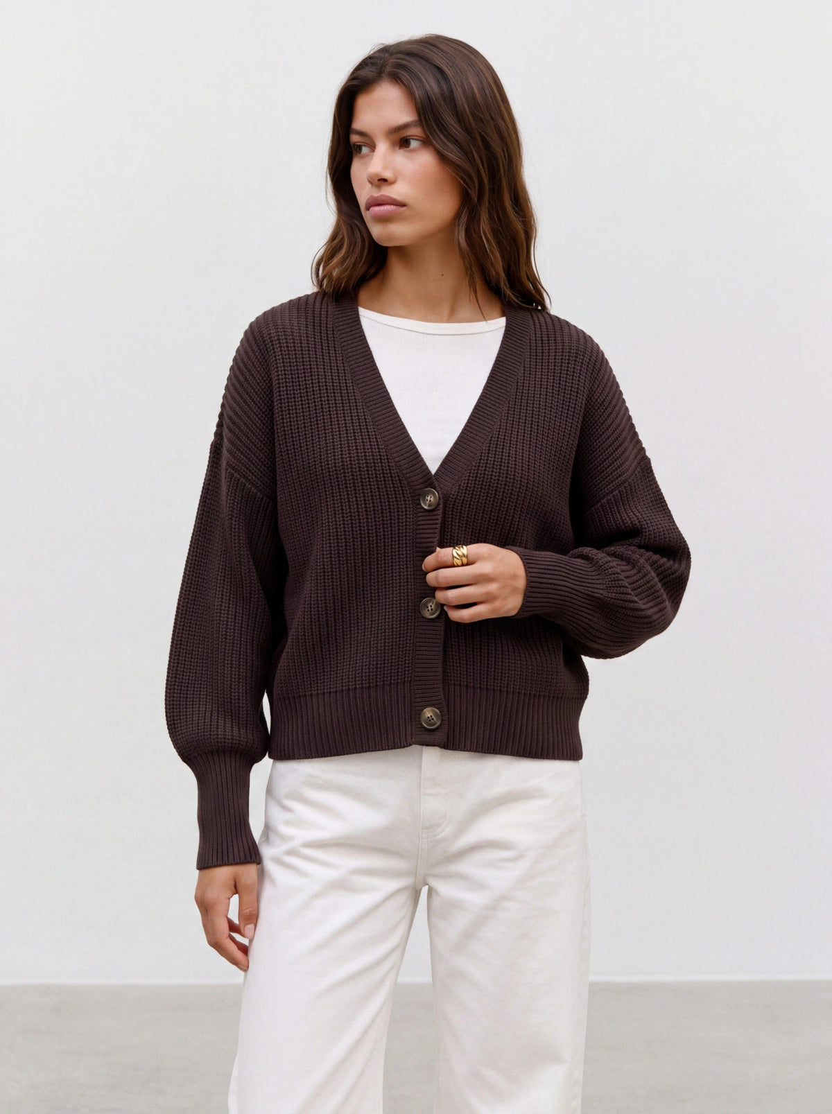 Cardigan in maglia donna - Chocolate