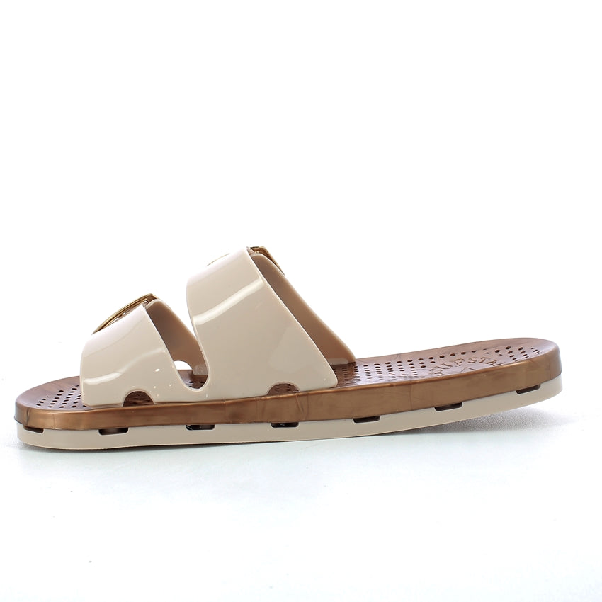 Ciabatta donna con fibbie - Beige Brown