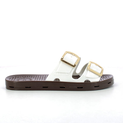 Ciabatta donna con fibbie - White Brown