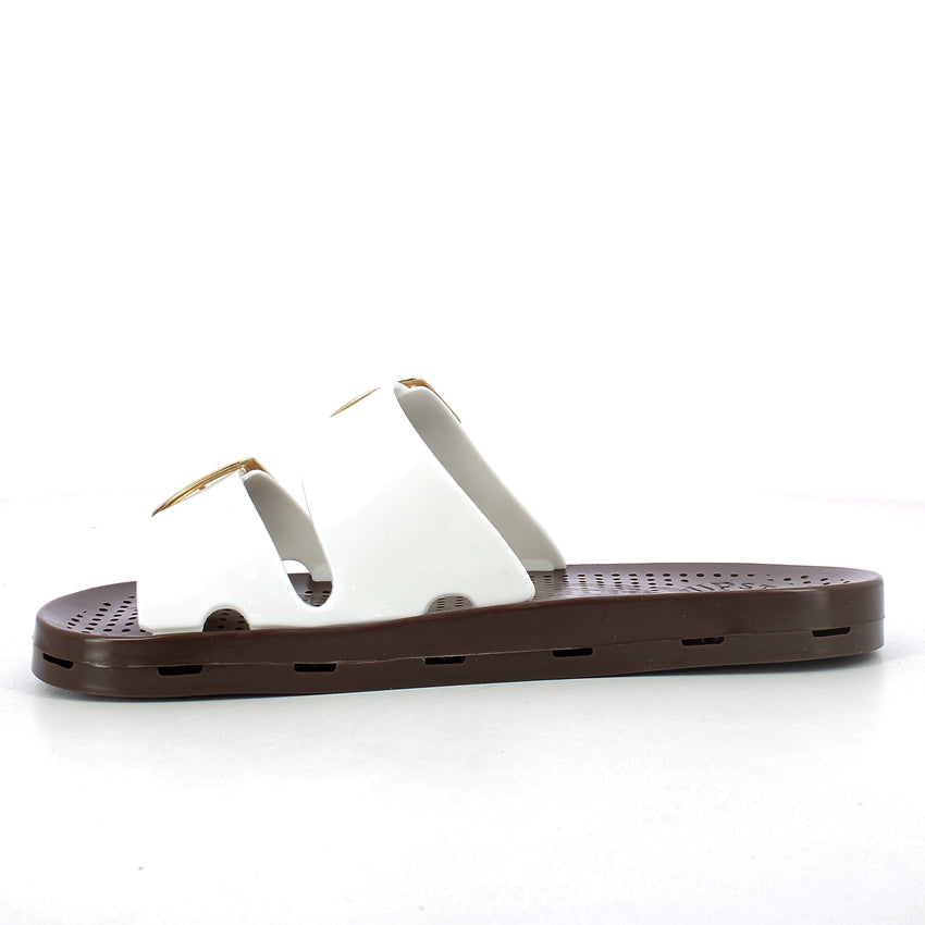 Ciabatta donna con fibbie - White Brown