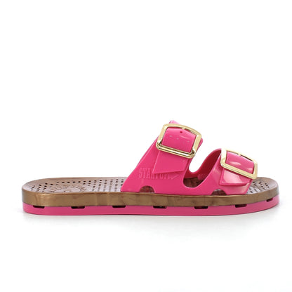 Ciabatta donna con fibbie - Fuxia Brown