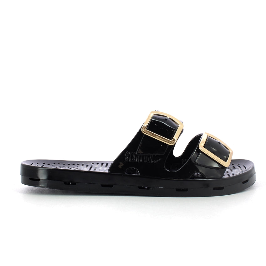Ciabatta donna con fibbie - Black