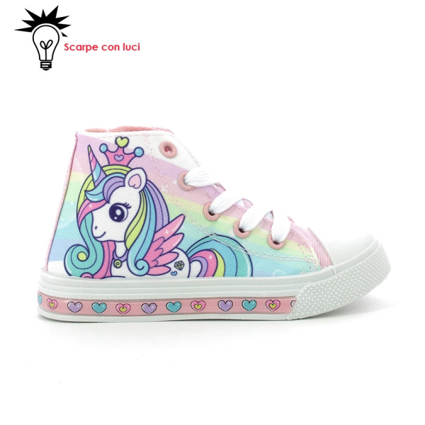 Scarpa Tela Alta Con Luci Unicorno Bimba 25-33