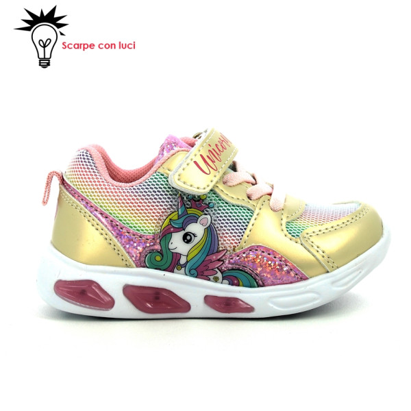 Sneakers Velcro Con Luci Unicorno Bambina 21-25