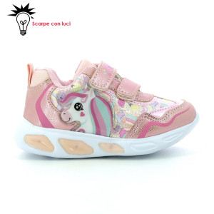 Sneakers Velcro Con Luci Unicorno Bambina 21-25