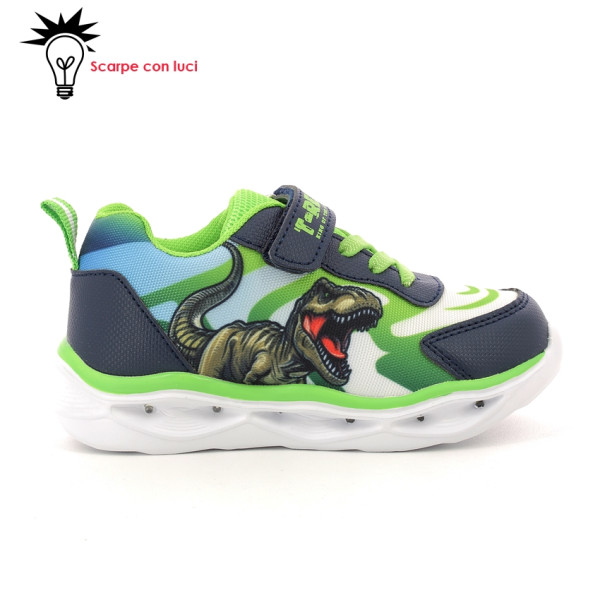 Sneakers Velcro Con Luci Dinosauro Bambino 25-33
