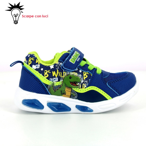 Sneakers Velcro Con Luci Dinosauro Bambino 21-25